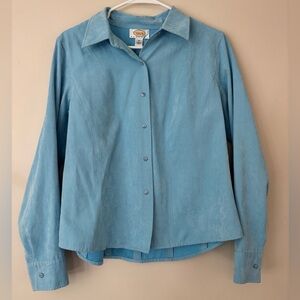 Suede- Like Blue Talbots Petite Button Up